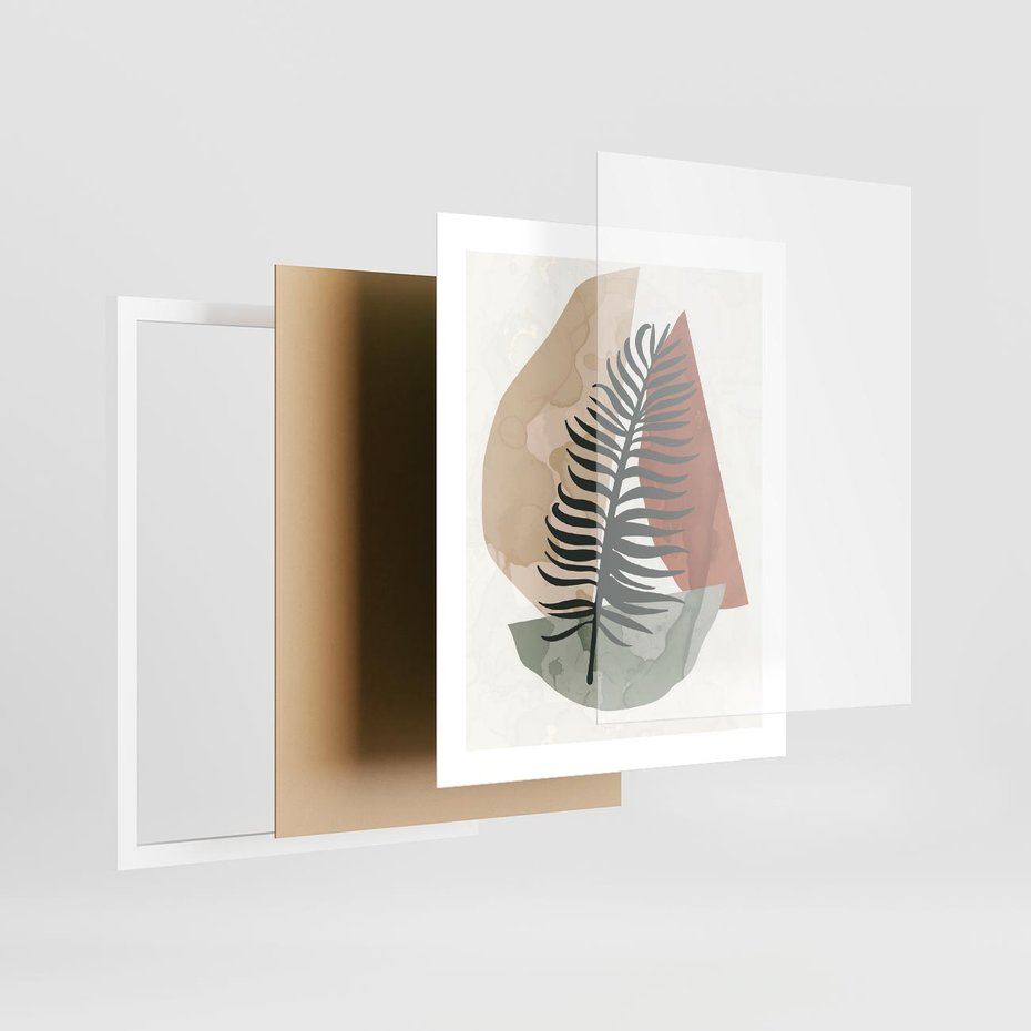 Plakat w ramie 40x50 - Czarna Palma w Brązowej Abstrakcji - grafika, akwarela - rama biała