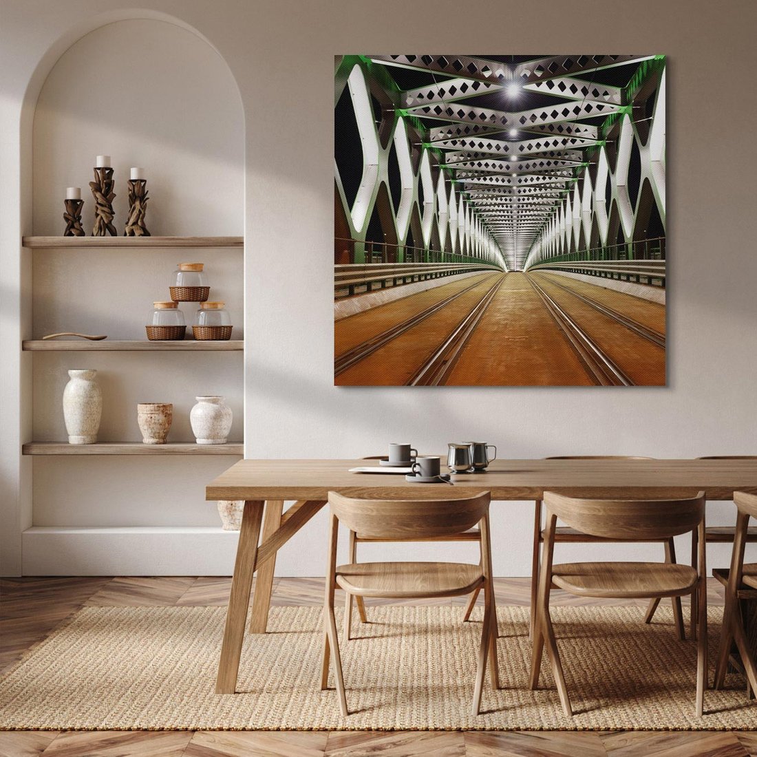 Obraz na płótnie 70x70 - Most kolejowy w nocy - most, kolej