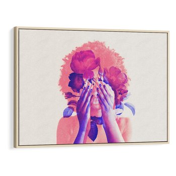 Obraz w ramie 70x50 - Kwiaty we Włosach - różowa postać, grafika - rama drewno