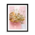 Plakat w ramie 50x70 - Złoty Akcent - złoty liść montery, gipsówka - rama czarna