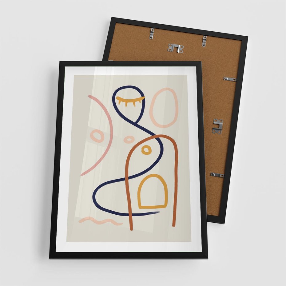 Plakat w ramie 50x70 - Mgnienie Oka - abstrakcja w stylu picasso, beżowe tło - rama czarna