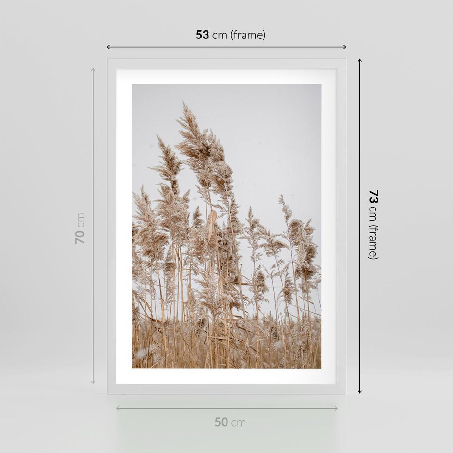 Plakat w ramie 50x70 - Boho Urok - trawy, pampas - rama biała