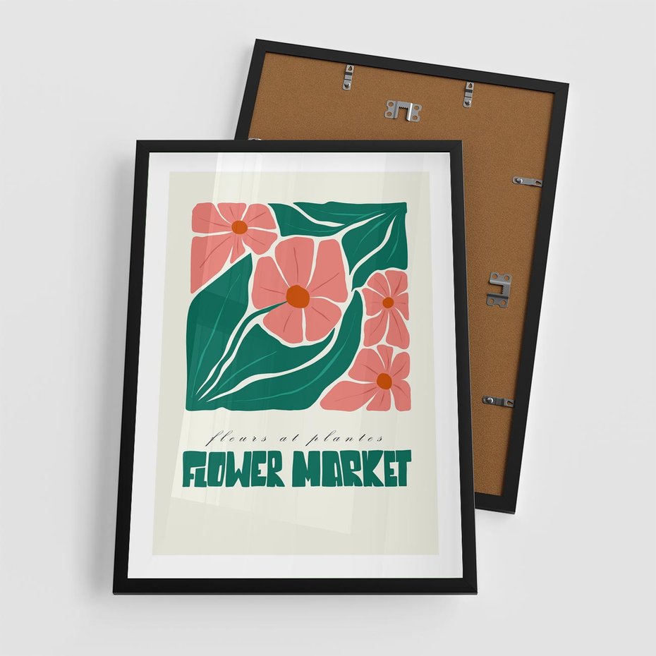 Plakat w ramie 50x70 - Retro Inspiracja - minimalistyczna kwiatowa kompozycja, pastelowe kolory - rama czarna