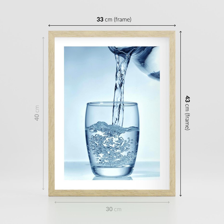 Plakat w ramie 30x40 - Chłodząca szklanka wody - szklanka, wody - rama drewno