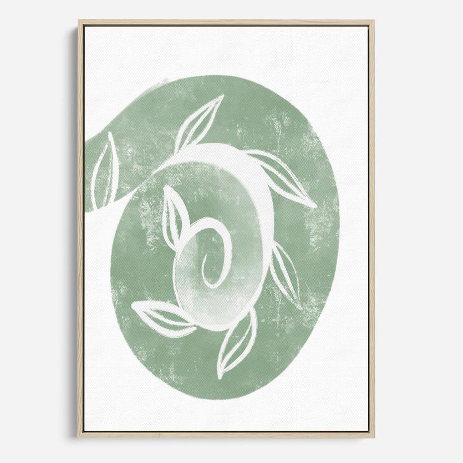 Obraz w ramie 80x120 - Zielony Świat Odpoczynku - abstrakcyjny zielony motyw, skandynawski design - rama drewno