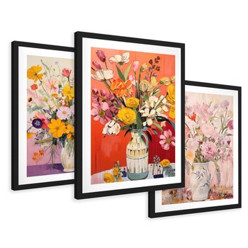 Zestaw obrazy w ramie 40x50 galeria - kwiaty, wazon, akwarela, pastele - rama czarna