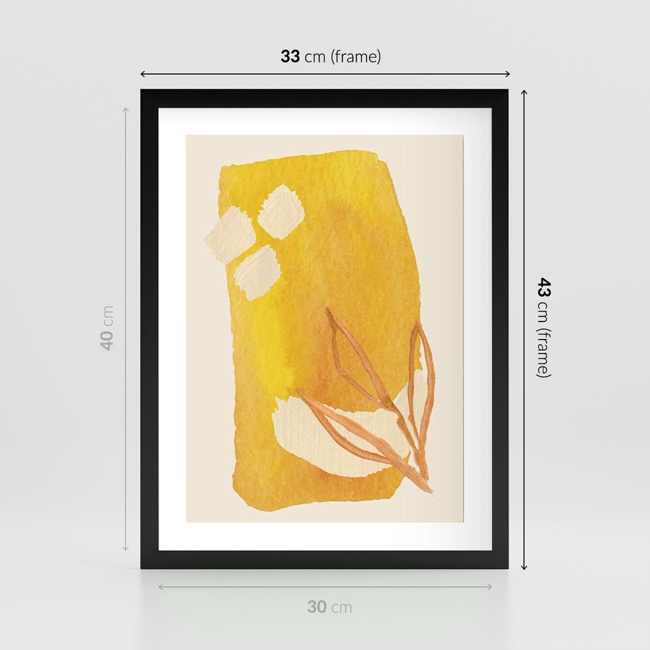 Plakat w ramie 30x40 - Kolorowe Marzenia - abstrakcyjna żółta plama, akwarela - rama czarna