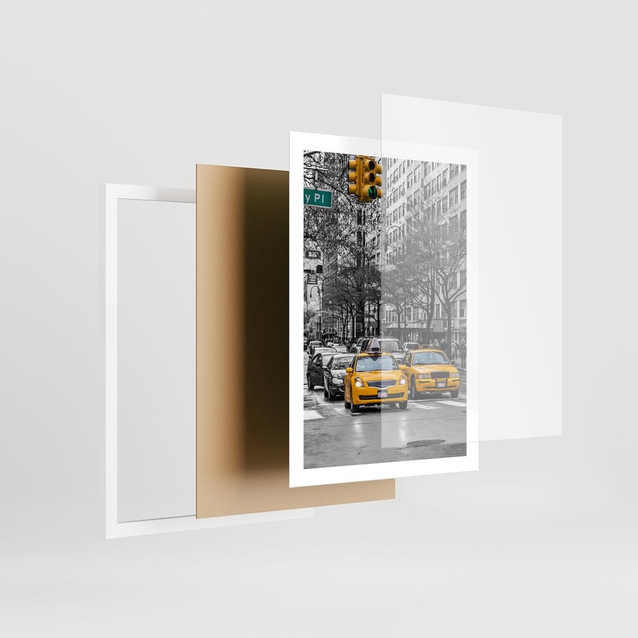 Plakat w ramie 50x70 - Taksówki w Nowym Jorku - taksówki, Nowy Jork - rama biała