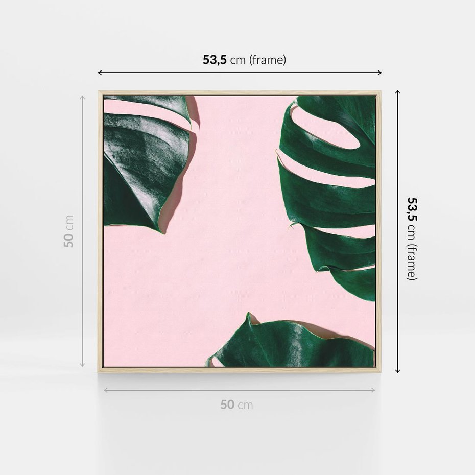 Obraz w ramie 50x50 - Siła Natury - liście, monstera - rama drewno