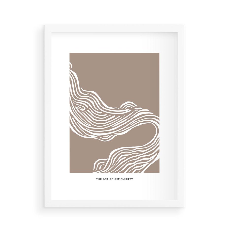 Plakat w ramie 50x70 - Harmonijne Granice - sztuka minimalizmu, biała rycina - rama biała