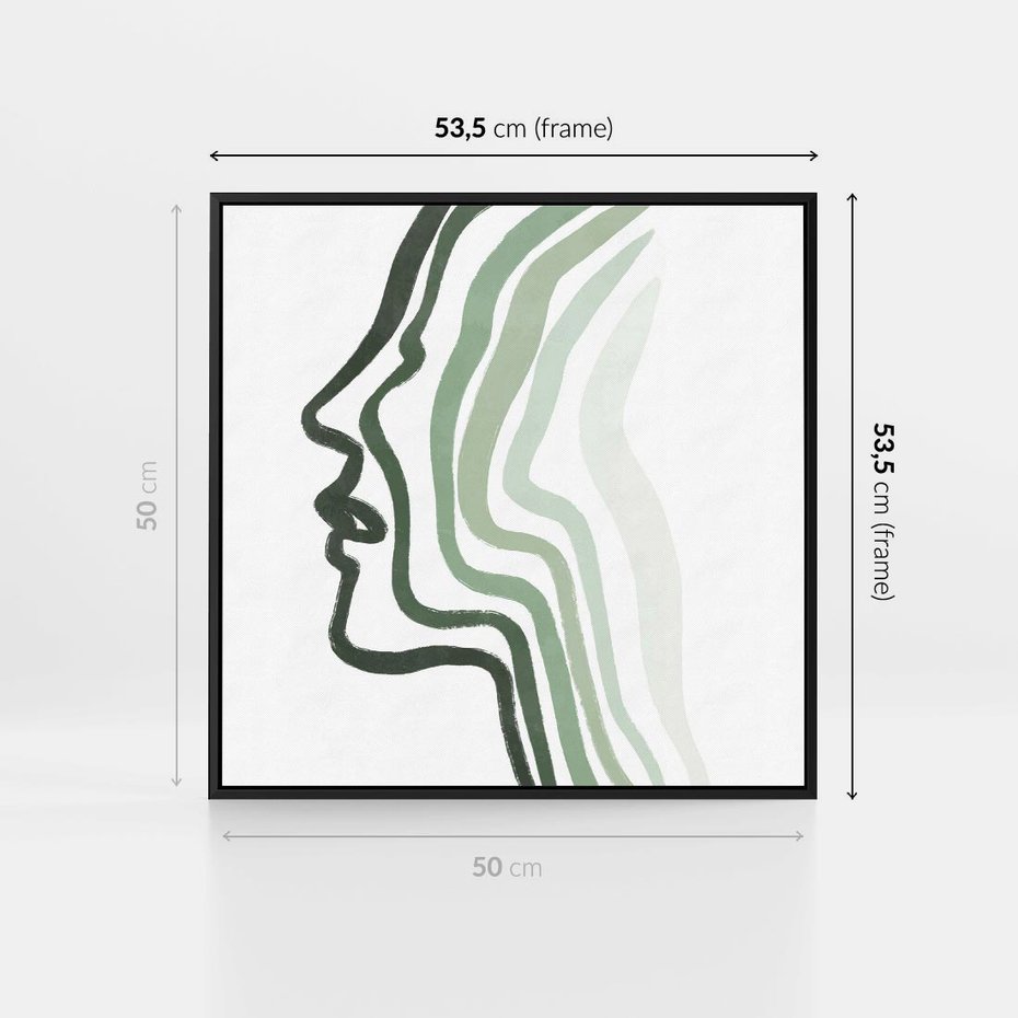 Obraz w ramie 50x50 - Zielony Profil - abstrakcja, zielony portret z profilu - rama czarna