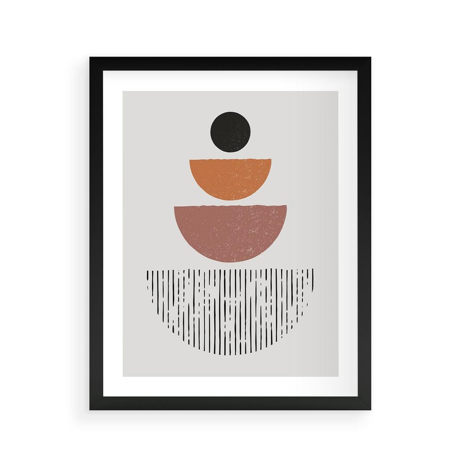 Plakat w ramie 40x50 - Półkola i Boho Akcent - geometria, półkola - rama czarna