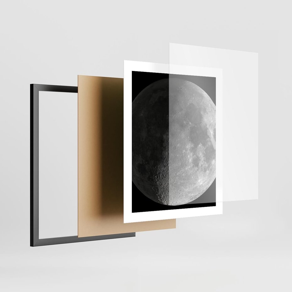 Plakat w ramie 40x50 - Kontrastowy księżyc w czerni i bieli - księżyc, czarno - rama czarna