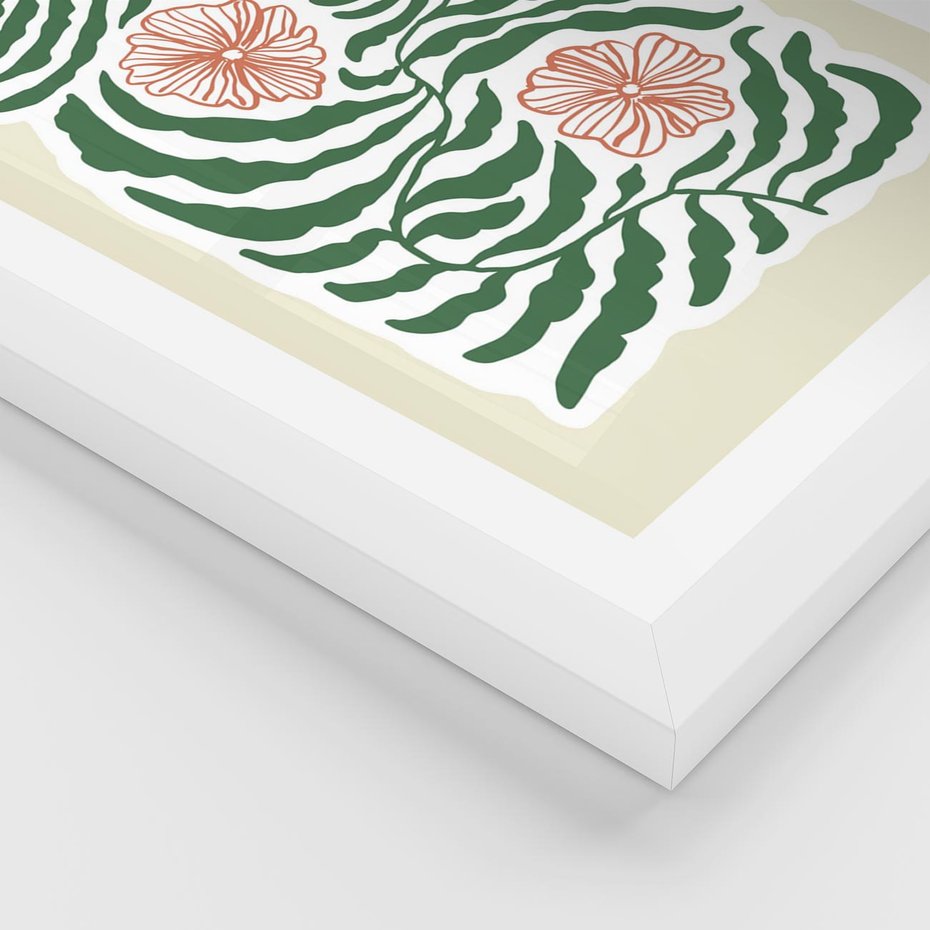 Plakat w ramie 50x70 - Migocące Wzory - abstrakcyjna kompozycja, paprocie - rama biała