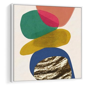 Obraz w ramie 50x50 - Kolorowe Przenikanie Kształtów - abstrakcyjne formy, obraz olejny - rama biała