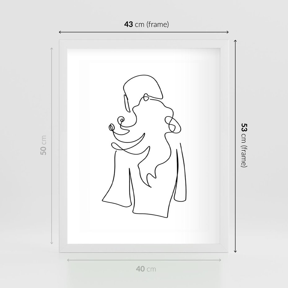 Plakat w ramie 40x50 - Zaklęte Linie - szkic kobiety, jedną linia - rama biała