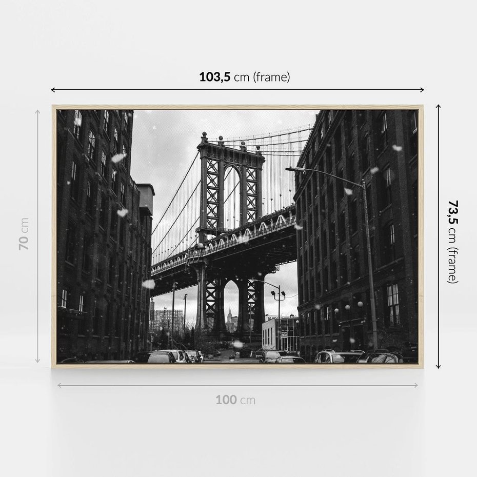 Obraz w ramie 100x70 - Ikona Miasta - Nowy Jork, most - rama drewno