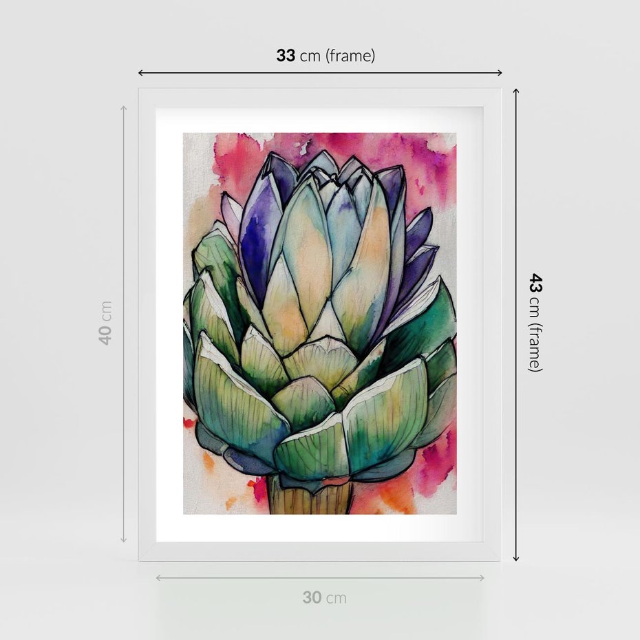 Plakat w ramie 30x40 - Estetyczna Roślina - abstrakcja, akwarela - rama biała