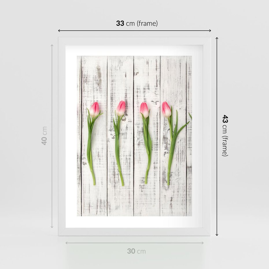 Plakat w ramie 30x40 - Kwintesencja Piękna - kwiaty, tulipany - rama biała