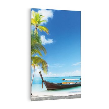 Obraz na płótnie 70x100 - Sielska plaża z łodzią na morzu - plaża, morze