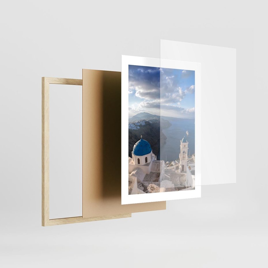 Plakat w ramie 30x40 - Błękitne Przezycia - Santorini, morze - rama drewno