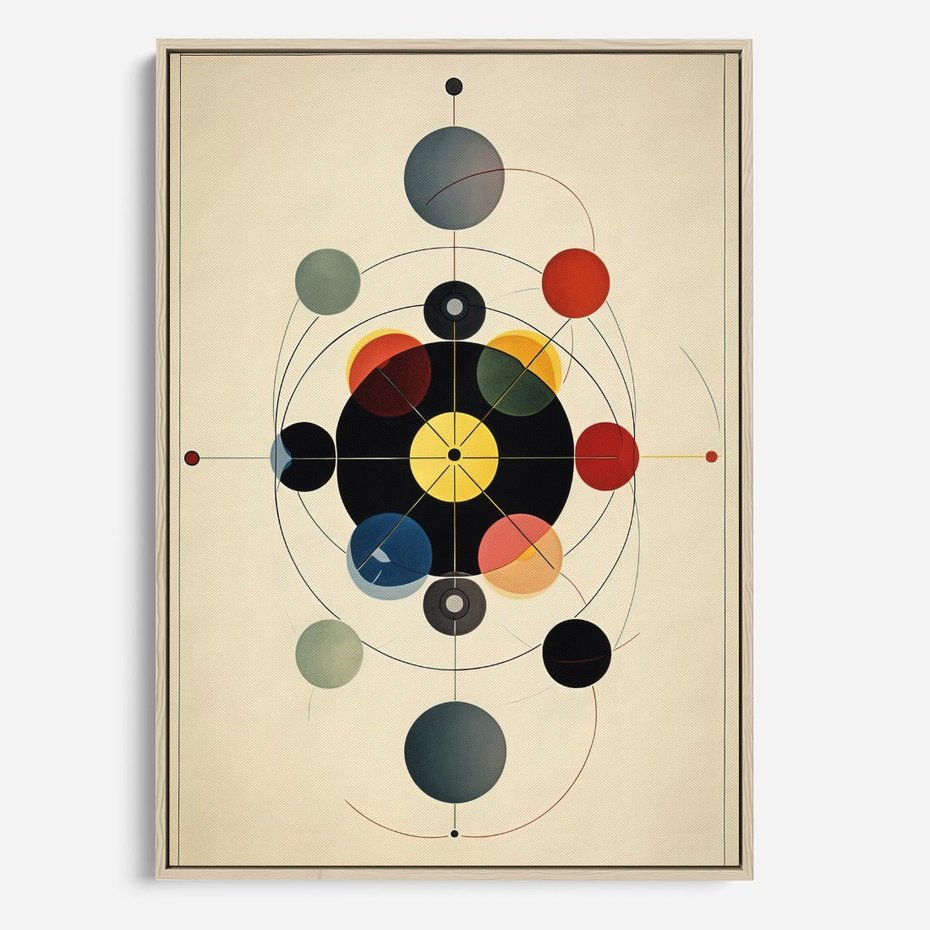 Obraz w ramie 50x70 - Bezgraniczny Taniec Światła - abstrakcyjna geometryczna kompozycja, koła linie - rama drewno