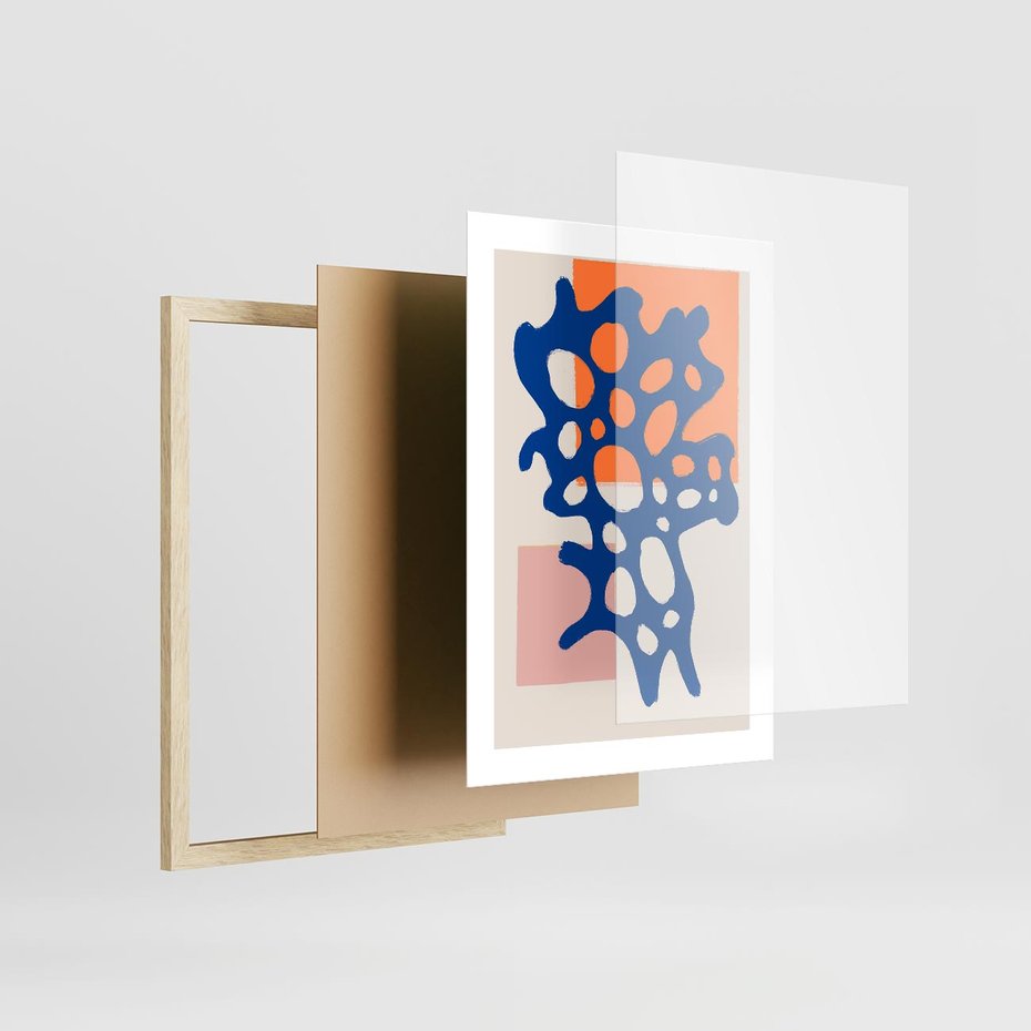 Plakat w ramie 30x40 - Delikatne Plamiste Refleksje - abstrakcja, nowoczesny plakat - rama drewno