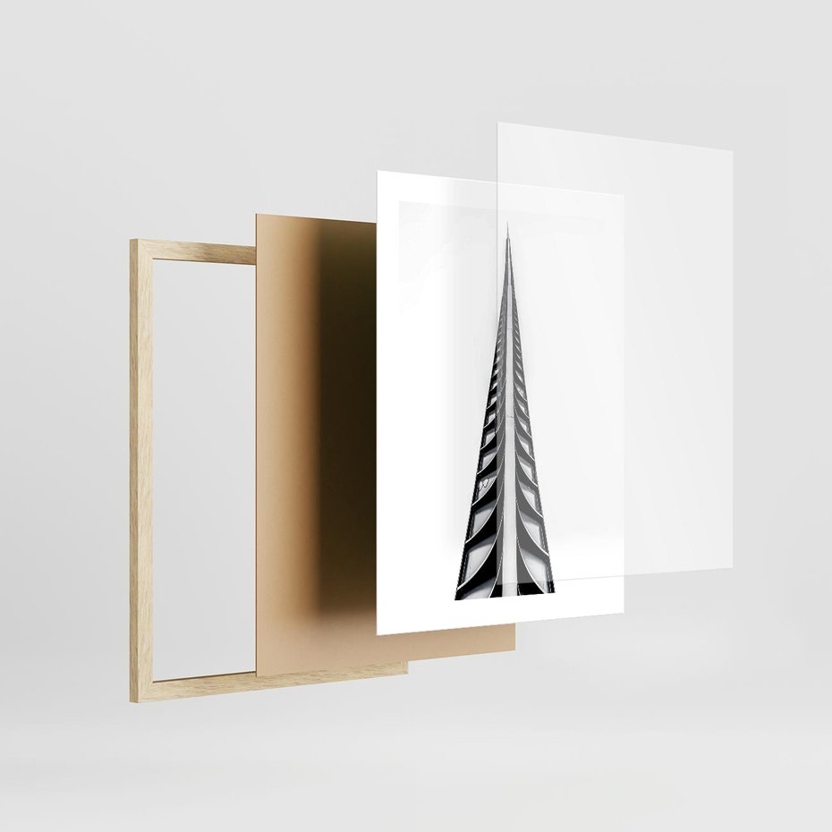 Plakat w ramie 30x40 - Majestatyczna Architektura - wysoki, strzelisty wieżowiec - rama drewno
