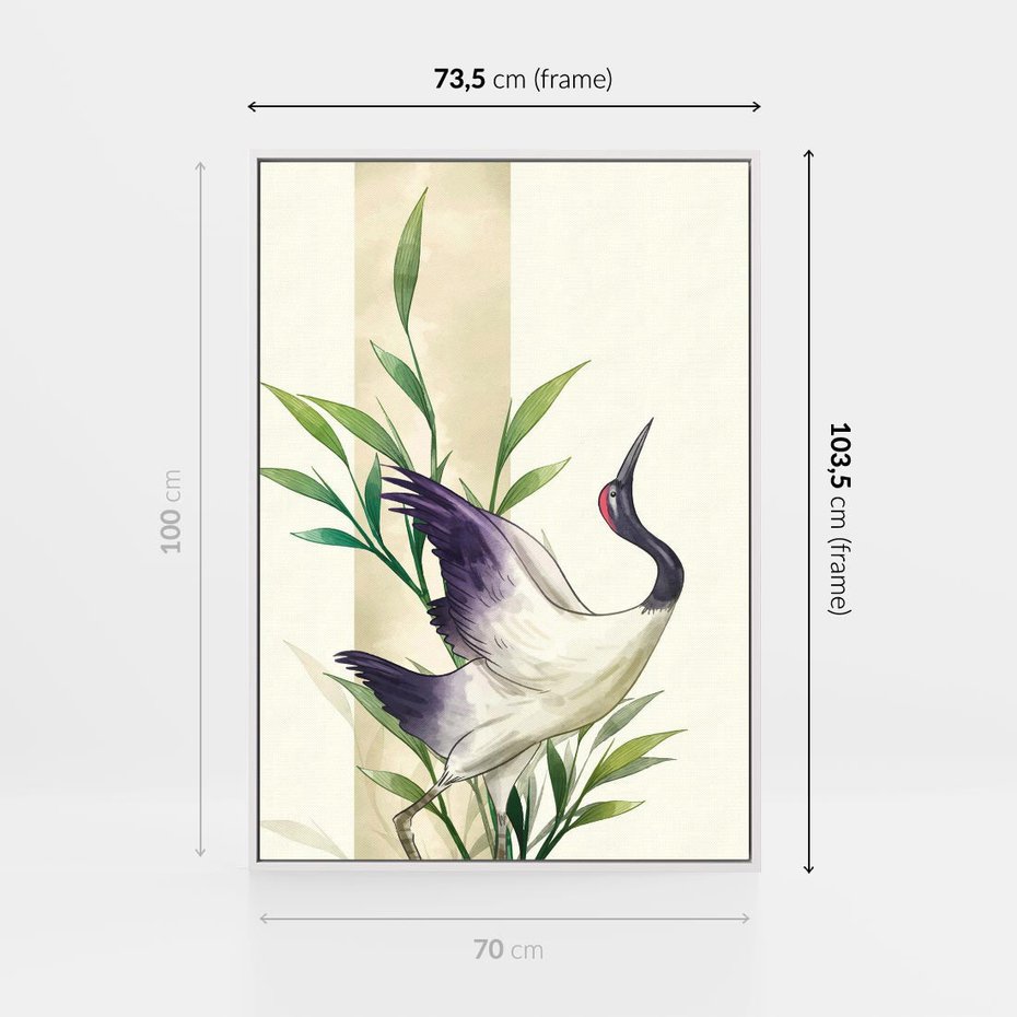 Obraz w ramie 70x100 - Migocące Ptaki - japońska sztuka, ptak - rama biała