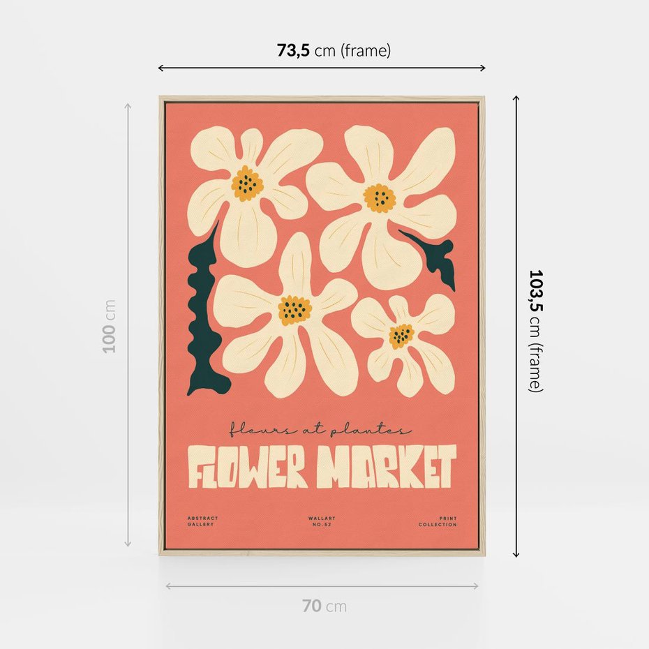 Obraz w ramie 70x100 - Szkicowane Kolorowe Uczucia - kwiatowa kompozycja, minimalizm - rama drewno