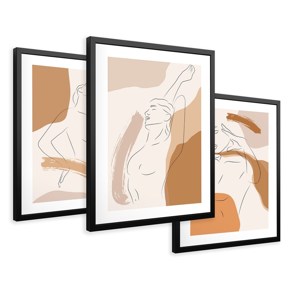 Zestaw obrazy w ramie 40x50 galeria - Kobieta, abstrakcja, one-line, nowoczesny - rama czarna