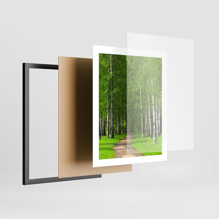 Plakat w ramie 40x50 - Spacer Ścieżką w Urokliwym Lesie - las, ścieżka - rama czarna