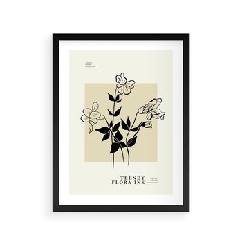 Plakat w ramie 50x70 - Malowane szkicowe tęsknoty - kwiaty, typografia - rama czarna
