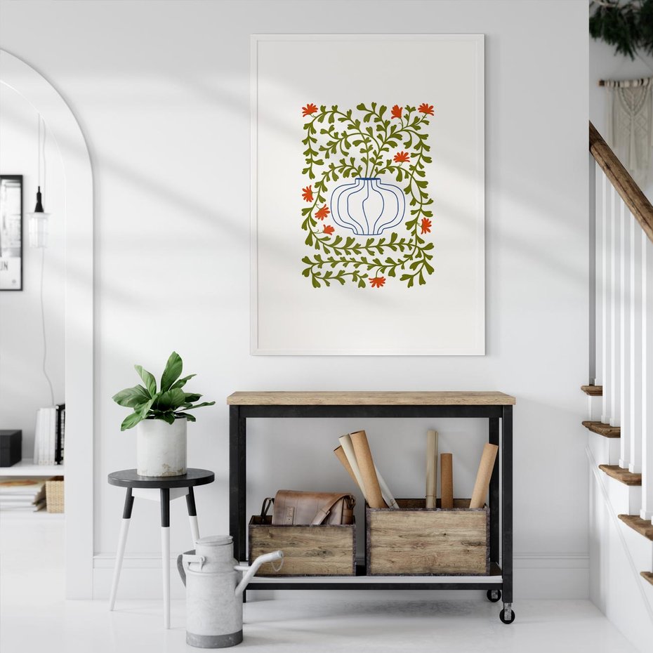 Plakat bez ramy 21x30 - Wewnętrzne Fale - kwiaty w wazonie, minimalizm