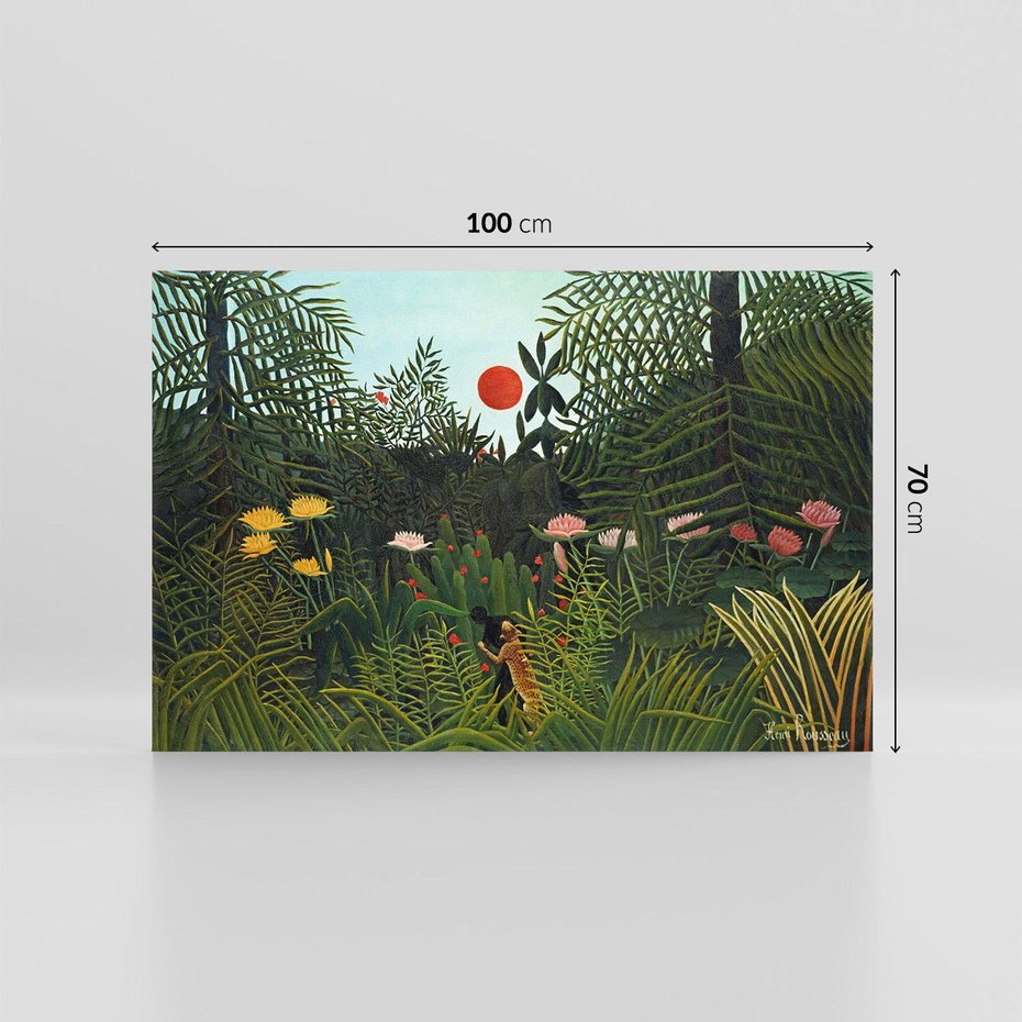 Obraz na płótnie 100x70 - "Virgin Forest with Sunset " (1910) Henriego Rousseau - reprodukcja, obraz na płótnie