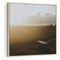 Obraz w ramie 80x80 - Mglisty zachód słońca na ławeczce - mgła, zachód - rama drewno