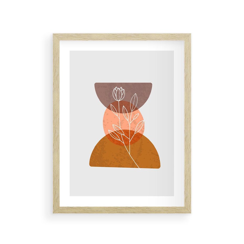 Plakat w ramie 30x40 - Kwiatowa Akwarela - akwarelowe kształty, brąz - rama drewno