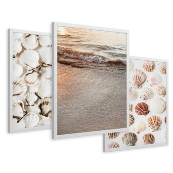 Zestaw obrazy w ramie 30x40 galeria - Morze, muszla, zachód, słońca - rama biała