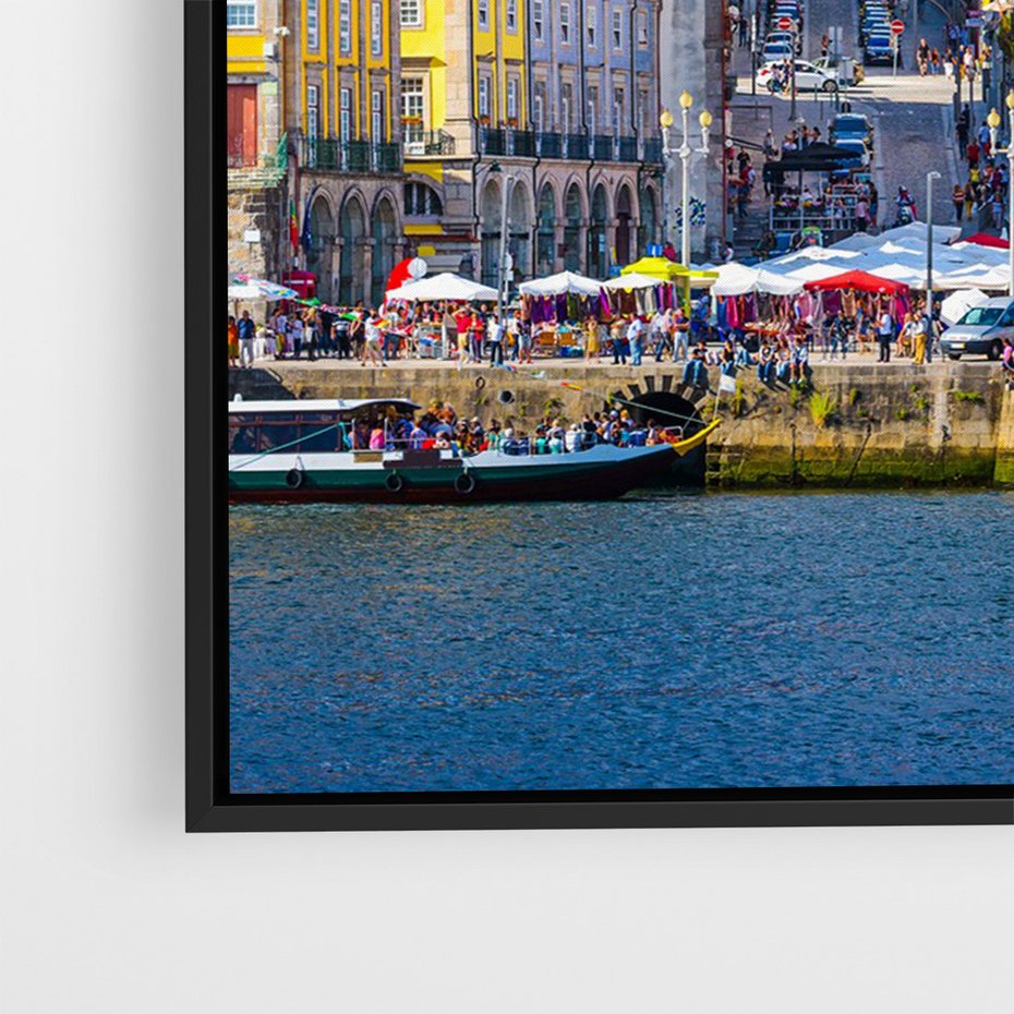 Obraz w ramie 50x70 - Kolorowa Przystań - nadmorskie miasto, kolorowe budynki - rama czarna