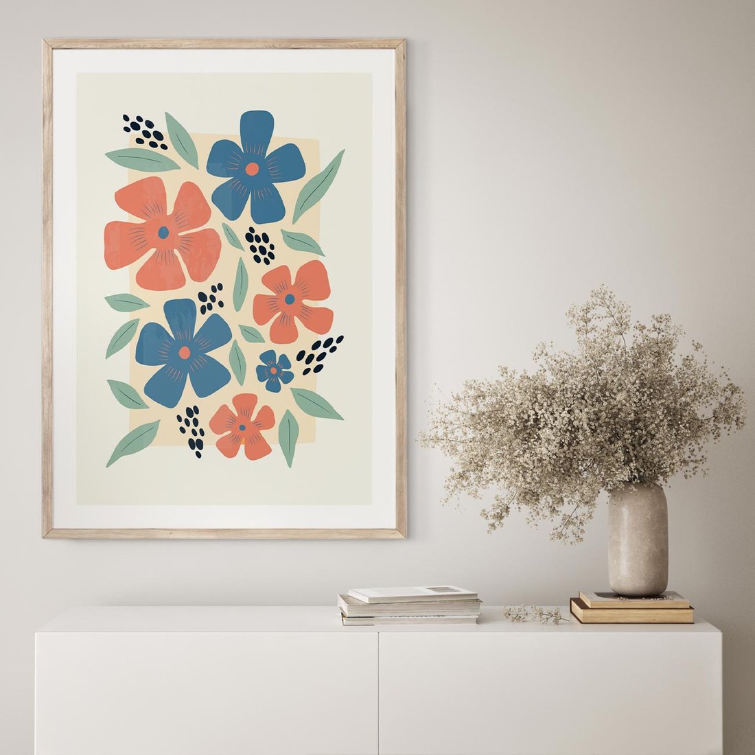 Plakat w ramie 50x70 - Kolorowe Pasmo - kwiaty, nowoczesna abstrakcja - rama drewno