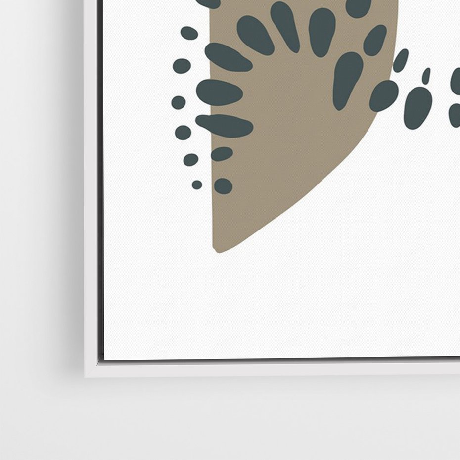 Obraz w ramie 50x70 - Harmonia Akwarelowych Przestrzeni - abstrakcyjna kompozycja z kropek kresek i kółek, odcienie brązu i beżu - rama biała