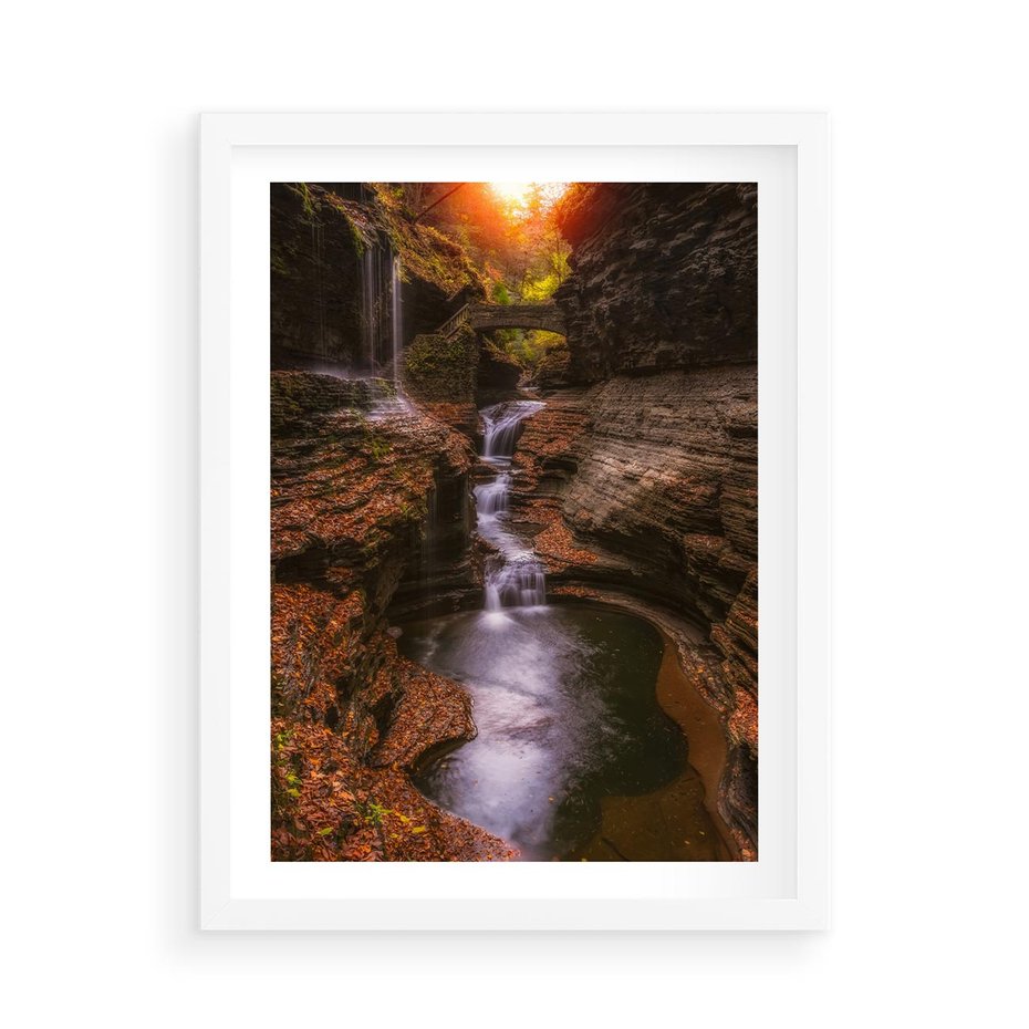 Plakat w ramie 50x70 - Barwna Harmonia - strumień, las - rama biała