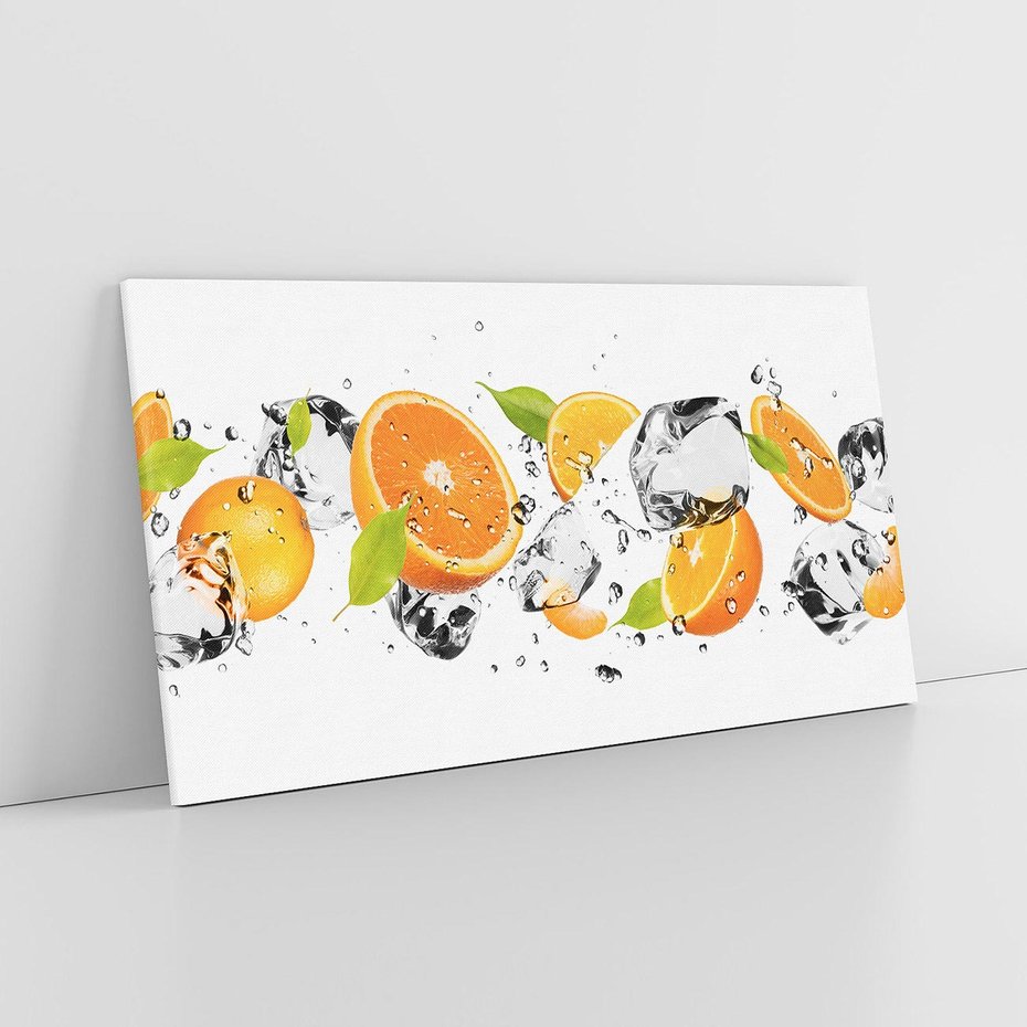 Obraz na płótnie 140x70 - Słoneczne pomarańcze z wodą - pomarańcze, woda