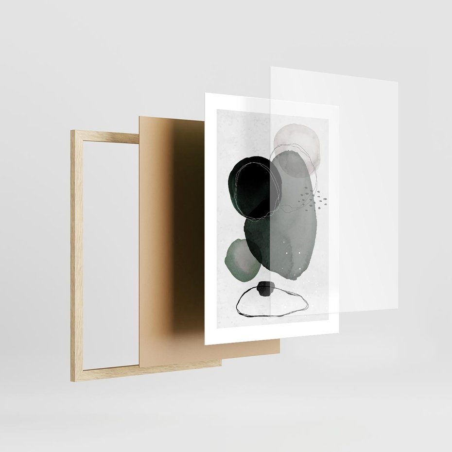 Plakat w ramie 30x40 - Abstrakcyjne Plamy w Akwareli - abstrakcyjne akwarelowe plamy - rama drewno