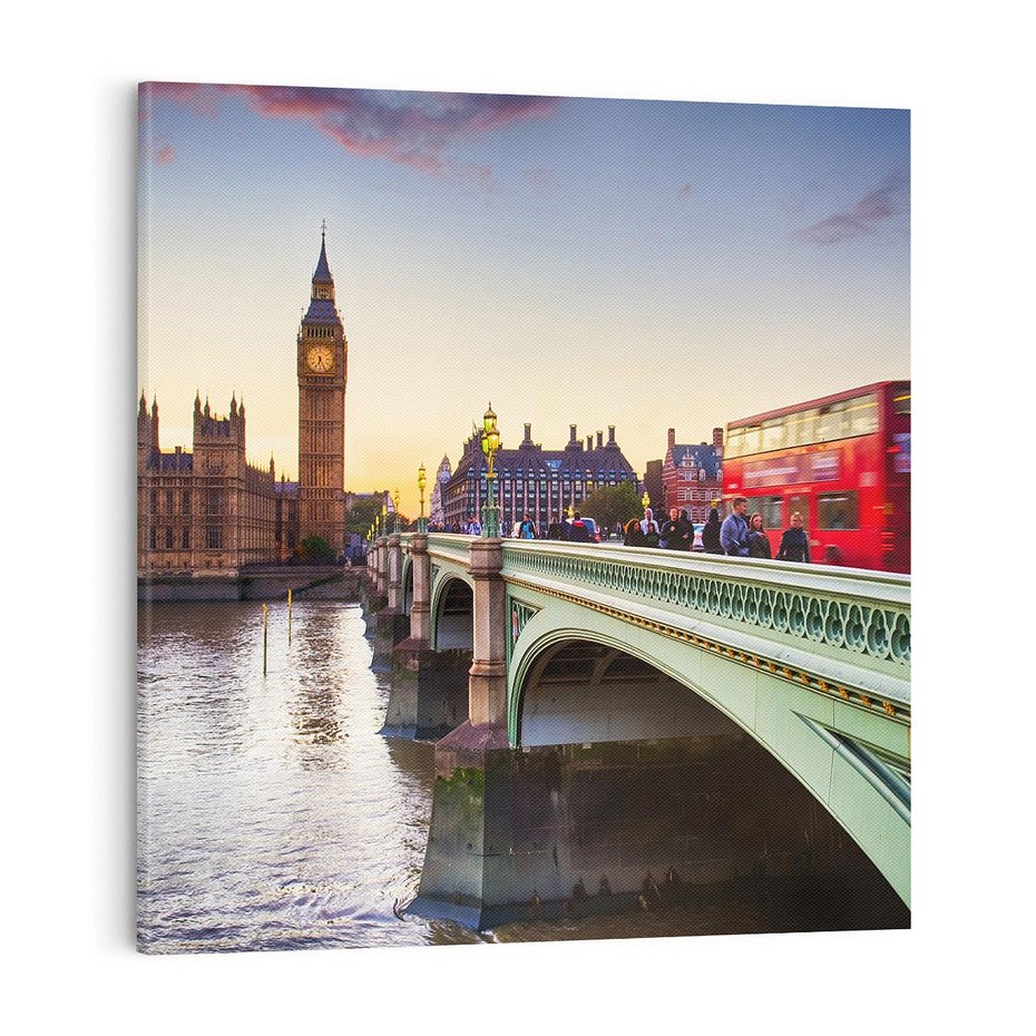 Obraz na płótnie 70x70 - London Calling: Autobus i Big Ben - Londyn, autobus