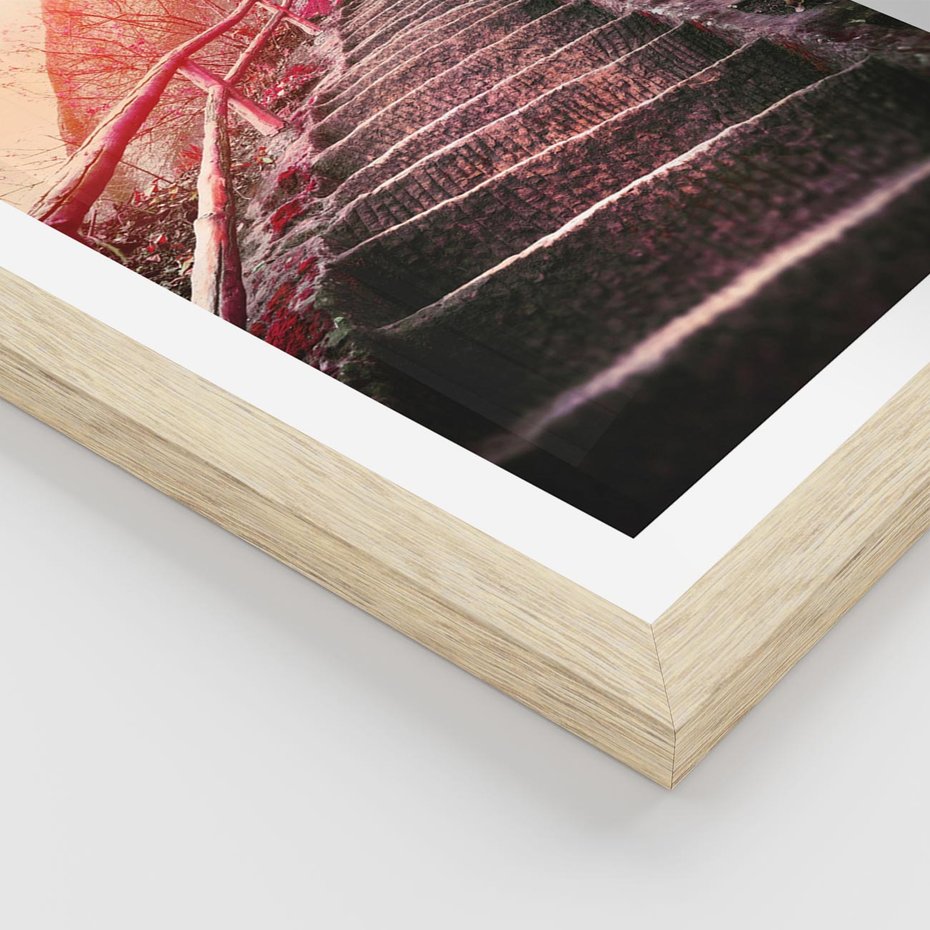 Plakat w ramie 50x70 - Schody prowadzące do nieznanych ścieżek - schody, ścieżka - rama drewno