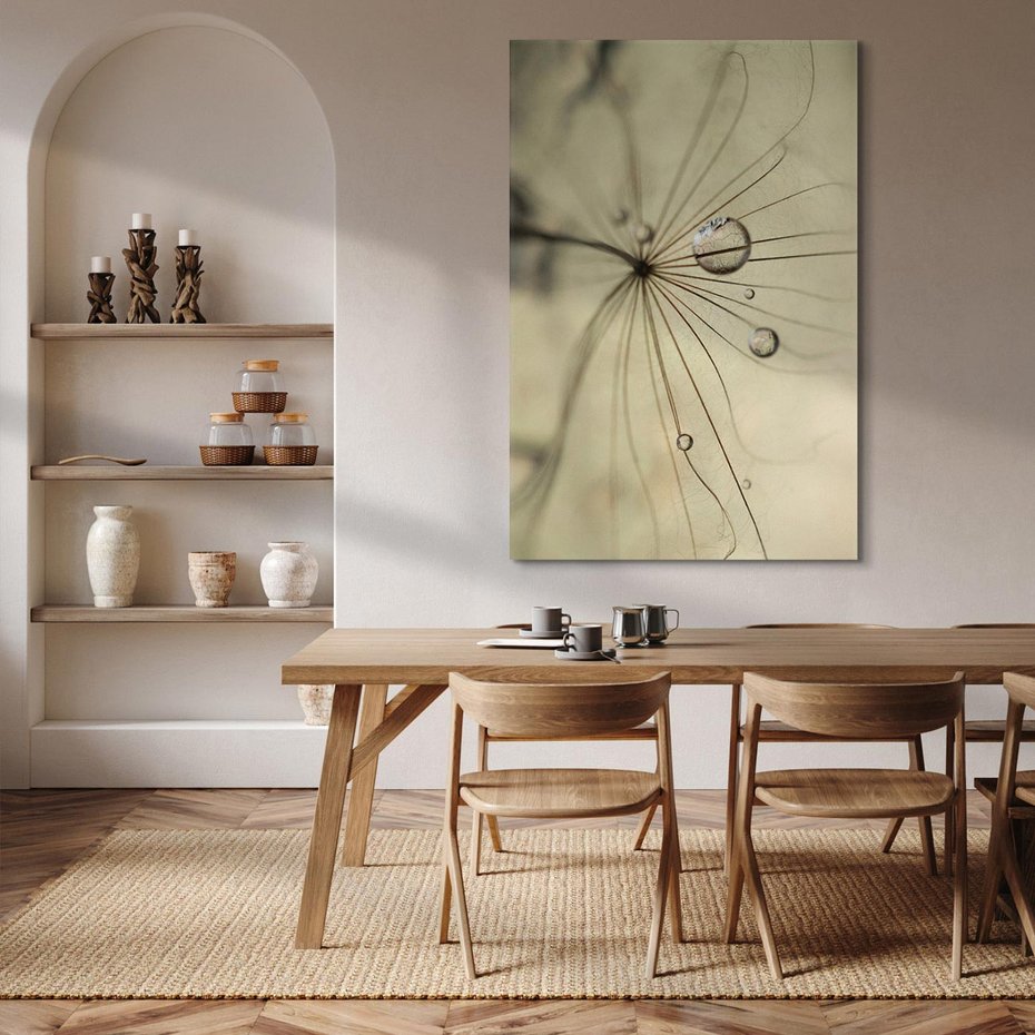 Obraz na płótnie 50x70 - Delikatność dmuchawców - dmuchawce, krople