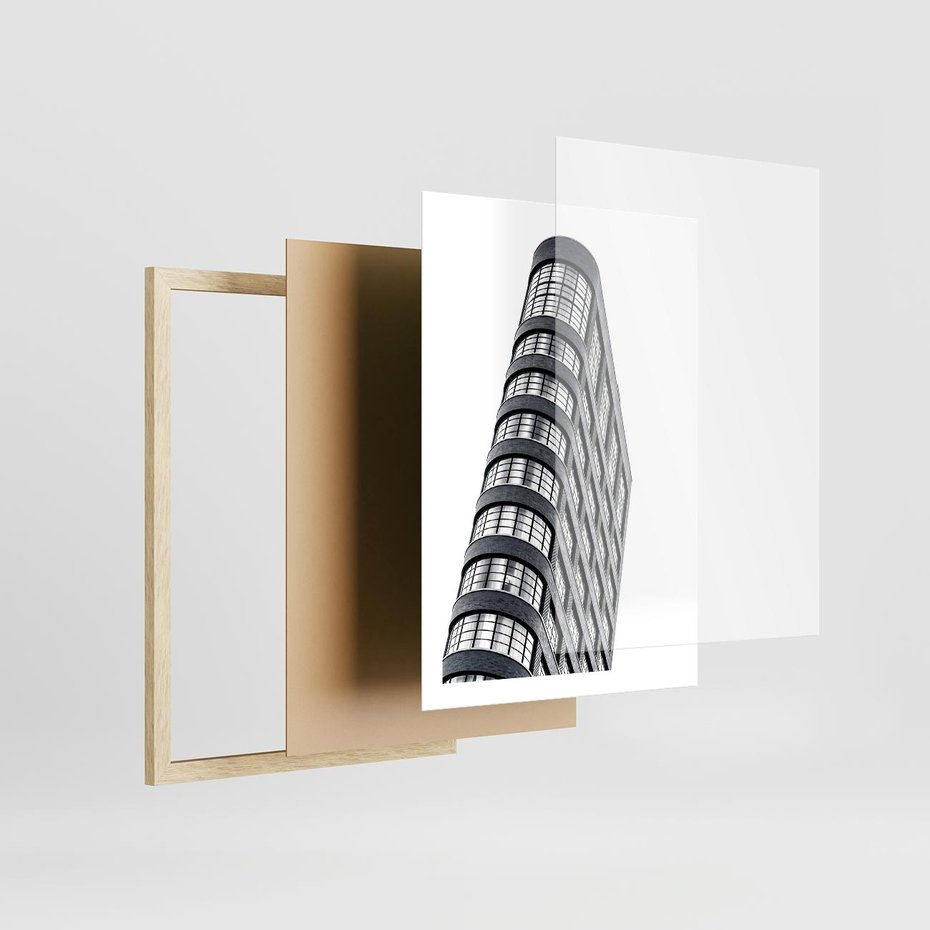 Plakat w ramie 50x70 - Wieżowiec na Monochromatycznym Obrazie - architektura, wieżowiec - rama drewno