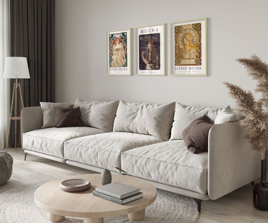 Zestaw obrazy w ramie 50x70 galeria - Mucha, secesja, plakat, kobieta - rama drewno