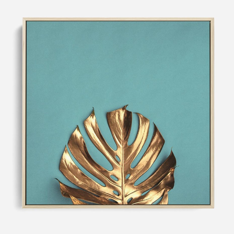 Obraz w ramie 50x50 - Piękno Natury - złote, liście - rama drewno